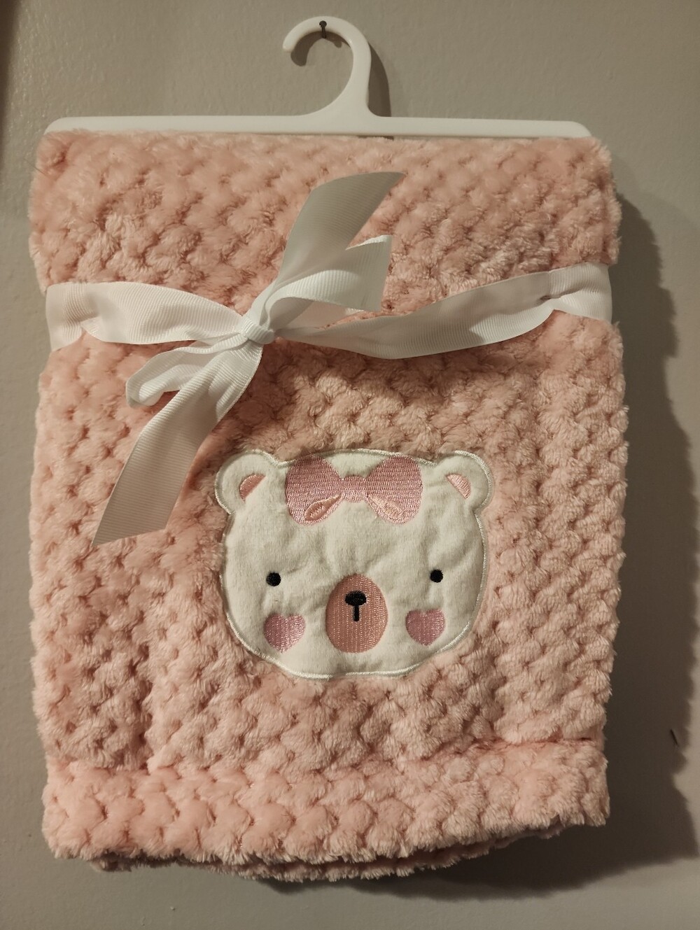 Duck Duck Goose Pink Baby Bear Plush Blanket with Ribbon New